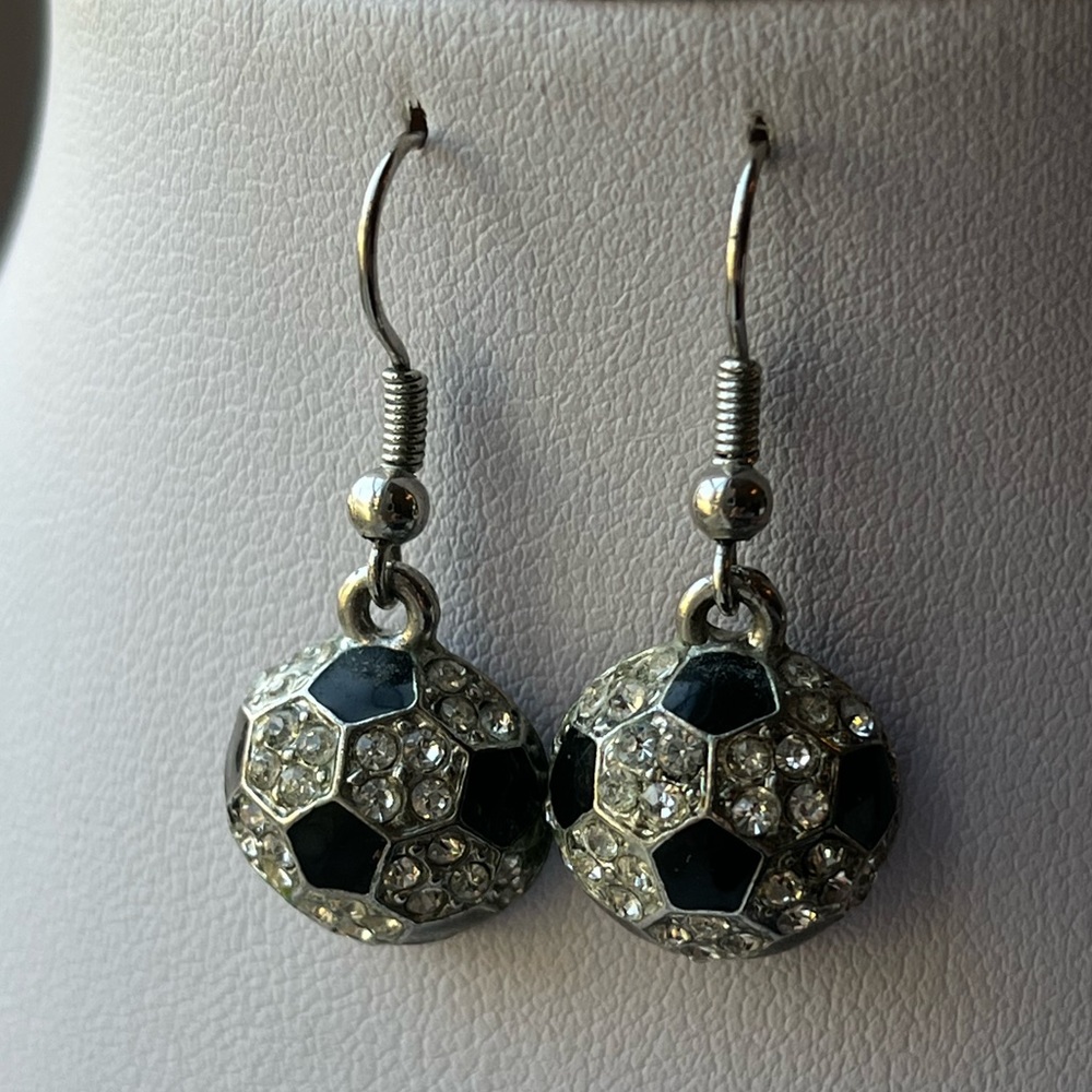 Pave set crystal soccer ball shaped earrings